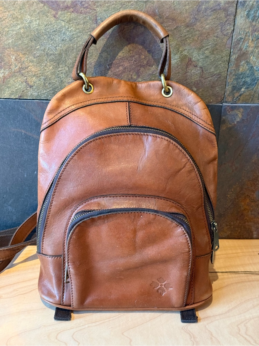 Patricia Nash Alencon backpack purse, Heritage series. Tan 12x11x6